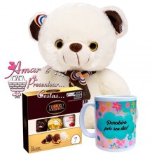 Kit Urso Marrom C/ Ferrero Rocher e Caneca