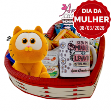 Cesta Coração Dia da Mulher C/ Gato Garfild