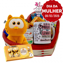 Cesta Coração Mulher C/ Garfild e Ferrero 8 Unidades