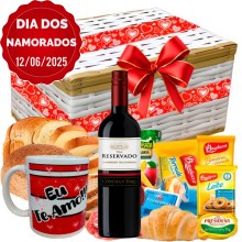 Baú Café da Manhã Especial Namorados C/ Vinho Importado