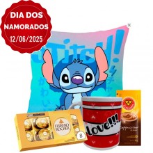 Kit Almofada Azul Stitch C/ Caneca Love e Cx. Ferrero 8