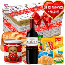 Baú Café da Manhã Especial Namorados C/ Vinho Importado Baú Café da Manhã Especial Namorados C/ Vinho Importado