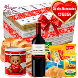 Baú Café da Manhã Especial Namorados C/ Vinho Importado Baú Café da Manhã Especial Namorados C/ Vinho Importado