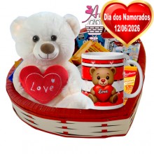Cesta Coração C/ Urso Love Branco Cesta Coração C/ Urso Love Branco