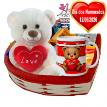 Cesta Coração C/ Urso Love Branco