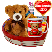 Cesta Coração C/ Urso Teddy Marrom