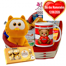 Cesta Coração C/ Garfild e Ferrero 8 Unidades