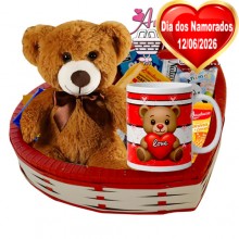 Cesta Coração C/ Urso Teddy Marrom Cesta Coração C/ Urso Teddy Marrom