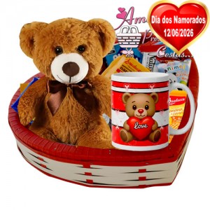 Cesta Coração C/ Urso Teddy Marrom Cesta Coração C/ Urso Teddy Marrom