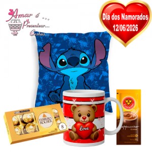 Kit Almofada Azul StitchC/ Caneca Love e Ferrero 8 Kit Almofada Azul StitchC/ Caneca Love e Ferrero 8