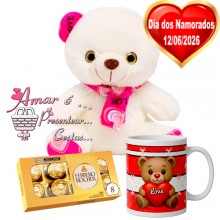 Kit Urso Rosa C/ Ferrero Rocher e Caneca Kit Urso Rosa C/ Ferrero Rocher e Caneca