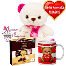 Kit Urso Rosa C/ Ferrero Rocher e Caneca
