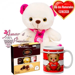 Kit Urso Rosa C/ Ferrero Rocher e Caneca Kit Urso Rosa C/ Ferrero Rocher e Caneca