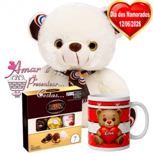 Kit Urso Marrom C/ Ferrero Rocher e Caneca Kit Urso Marrom C/ Ferrero Rocher e Caneca