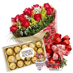Buque 10 Rosas Vermelhas C/ Ferrero Rocher Buque 10 Rosas Vermelhas C/ Ferrero Rocher