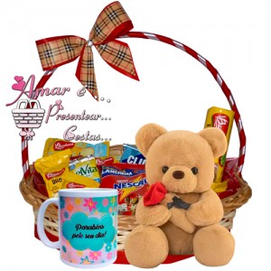 Cesta Você Merece Café da Manhã C/ Urso Romântico