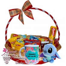 Cesta Você Merece Café da Manhã C/ Stitch Azul 12Cm
