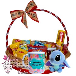 Cesta Você Merece Café da Manhã C/ Stitch Azul 12Cm