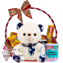 Cesta Você Merece Café da Manhã C/ Urso Cachecol Azul