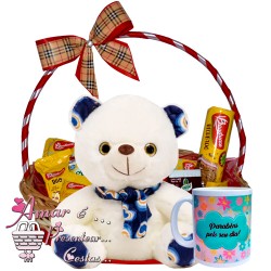 Cesta Você Merece Café da Manhã C/ Urso Cachecol Azul