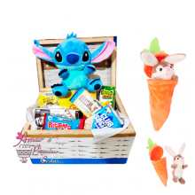 Baú Chocolate Com Stitch e Coelho Cenourinha